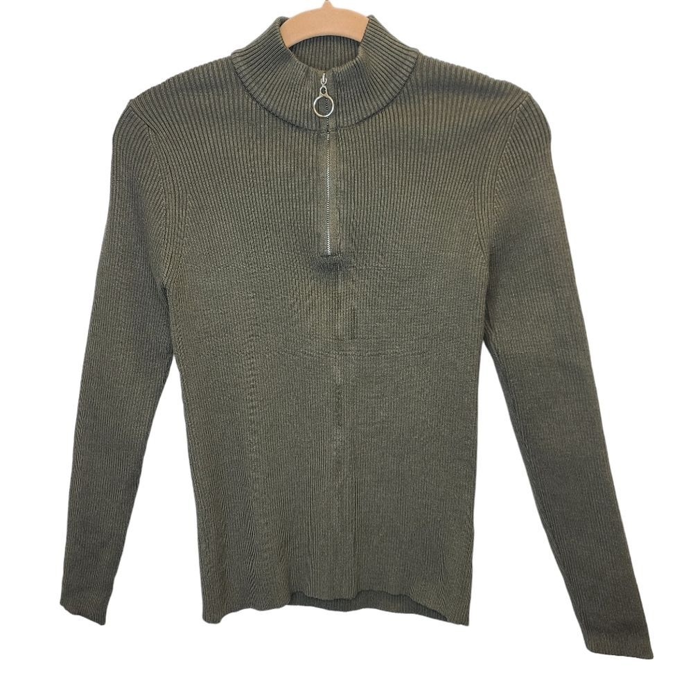 NWT Fashion Women's Quarter Zip Pullover Turtleneck Dark Green Sweater S